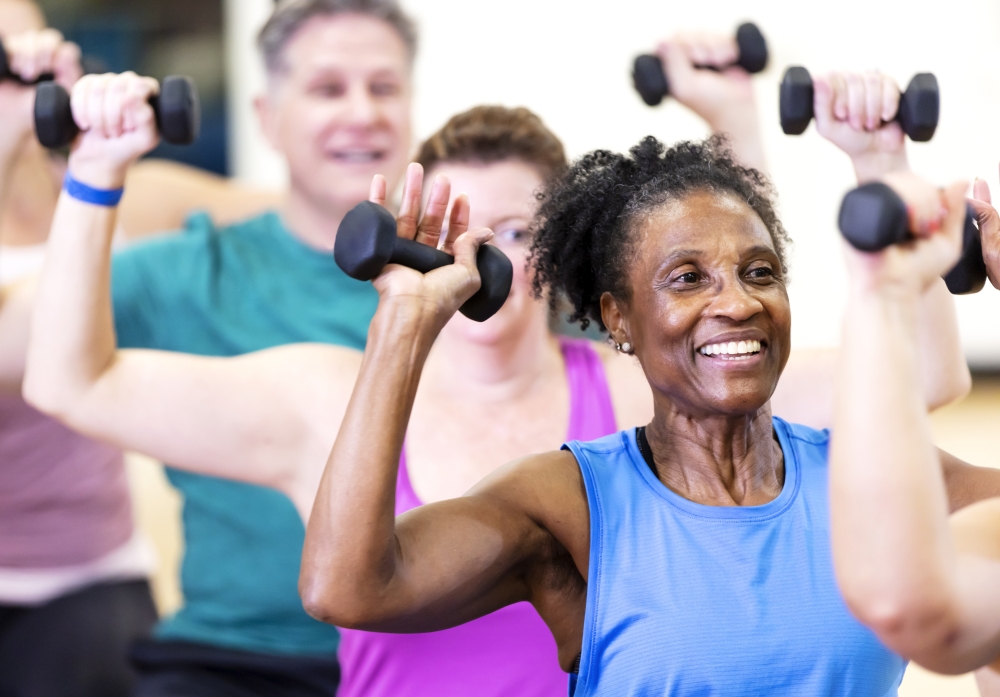 Senior African-American woman in exercise class